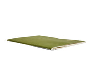 Olive green wavy coil notebook, open-edged side view, textured cover