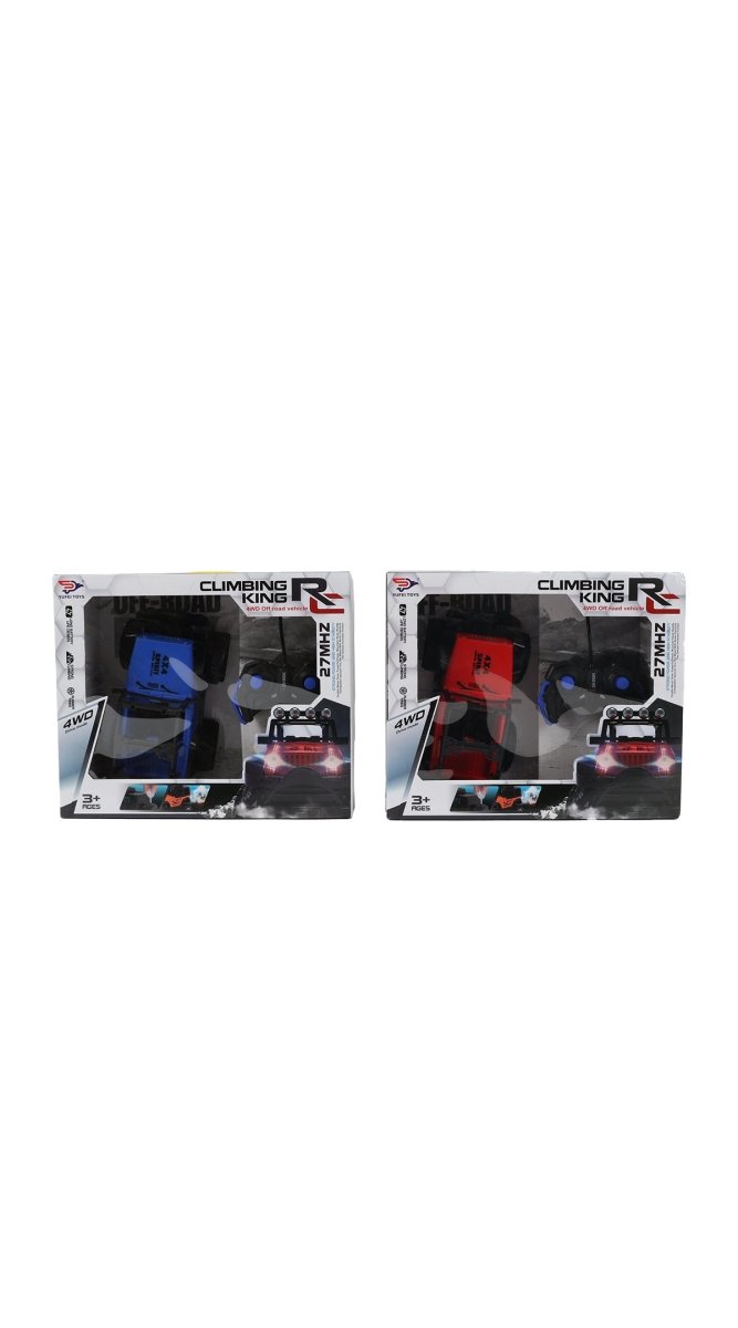 Remote control Jeep spray car in retail box, blue and red