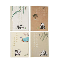 Set of four hardback notebooks with panda illustrations on light and brown covers