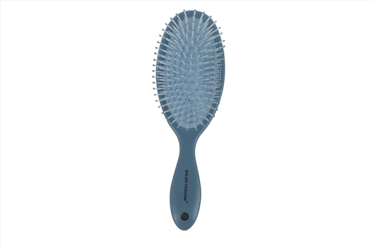 Hair brush for scalp massage with light blue oval head and blue handle