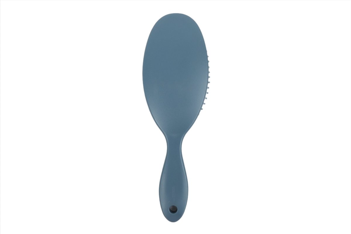 Hair brush for scalp massage, blue oval head with plastic pins and blue handle