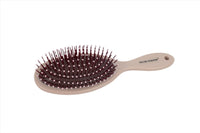 Hair brush for scalp massage with dark maroon bristles and beige handle