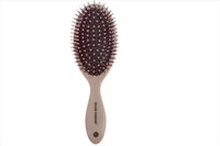 Hair brush for scalp massage with dark maroon oval head and beige handle
