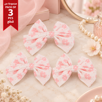 Pack of 3 Pink Floral Fabric Hair Bow Clips lifestyle design