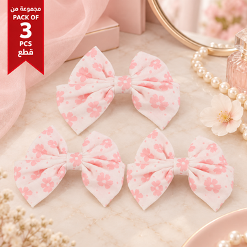 Pack of 3 Pink Floral Fabric Hair Bow Clips lifestyle design