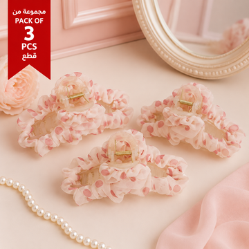 Pack of 3 Pink Polka Dot Chiffon Hair Claw Clips lifestyle design