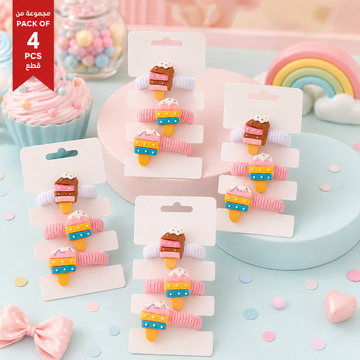 Pack of 4 Cake-Shaped Colorful Kids Hair Ties lifestyle design
