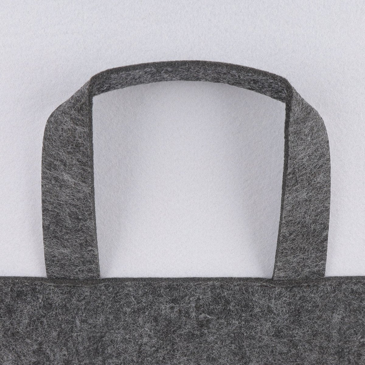 Panda laundry basket side with dark gray felt handles and open top