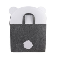 Kids panda laundry basket with white ears and dark gray storage body