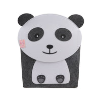 Kids panda laundry basket with panda-face front and white paw accents on gray felt