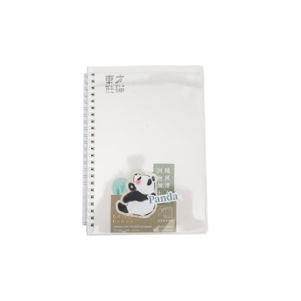 A5 panda spiral notebook with photo storage, clear front cover, white