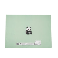 A4 drawing book back cover with small panda graphic on mint background