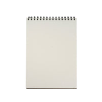 Spiral-bound sketchbook with blank off-white pages and black coil binding