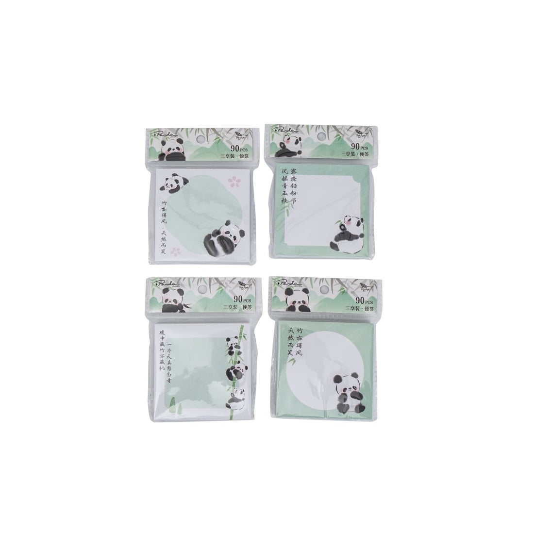 Assorted panda sticky note packs, mint designs, 90 pcs per pack