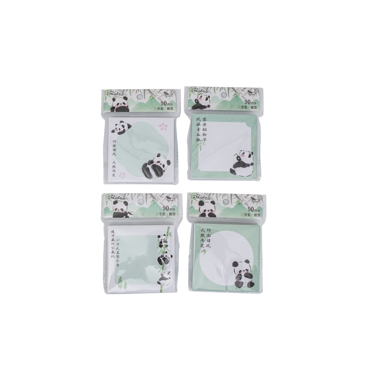 Assorted panda sticky note packs, mint designs, 90 pcs per pack