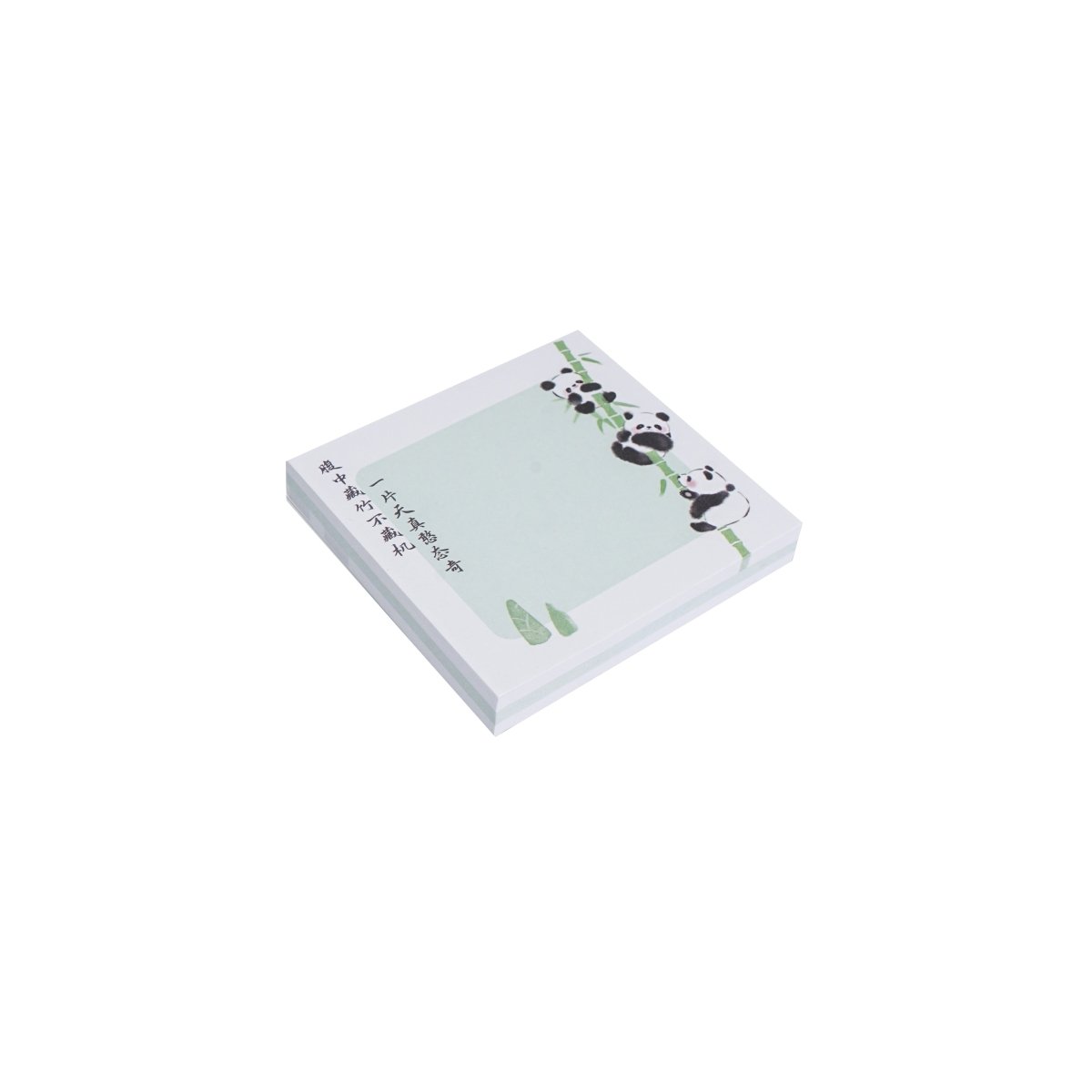 Panda sticky note pad stack with mint pages and panda border accents