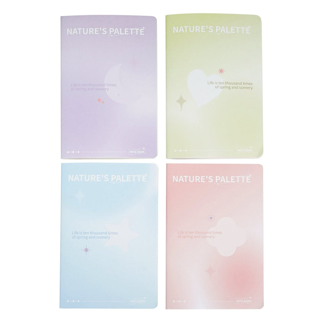 A5 pastel line notebook set with four cover colors, "Nature's Palette" design.