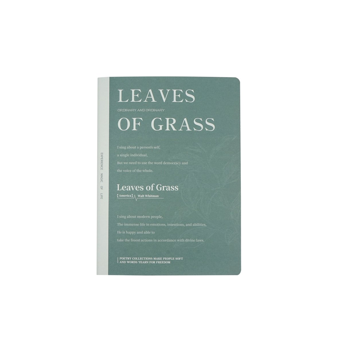 B5 notebook, green cover with 'LEAVES OF GRASS' title in white
