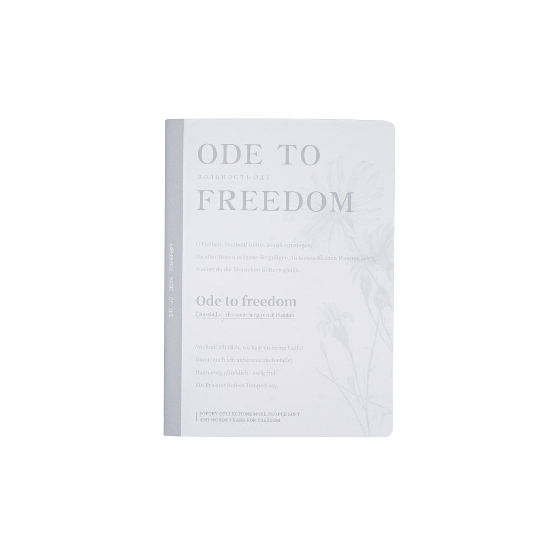 B5 notebook, white cover with 'ODE TO FREEDOM' title in gray lettering