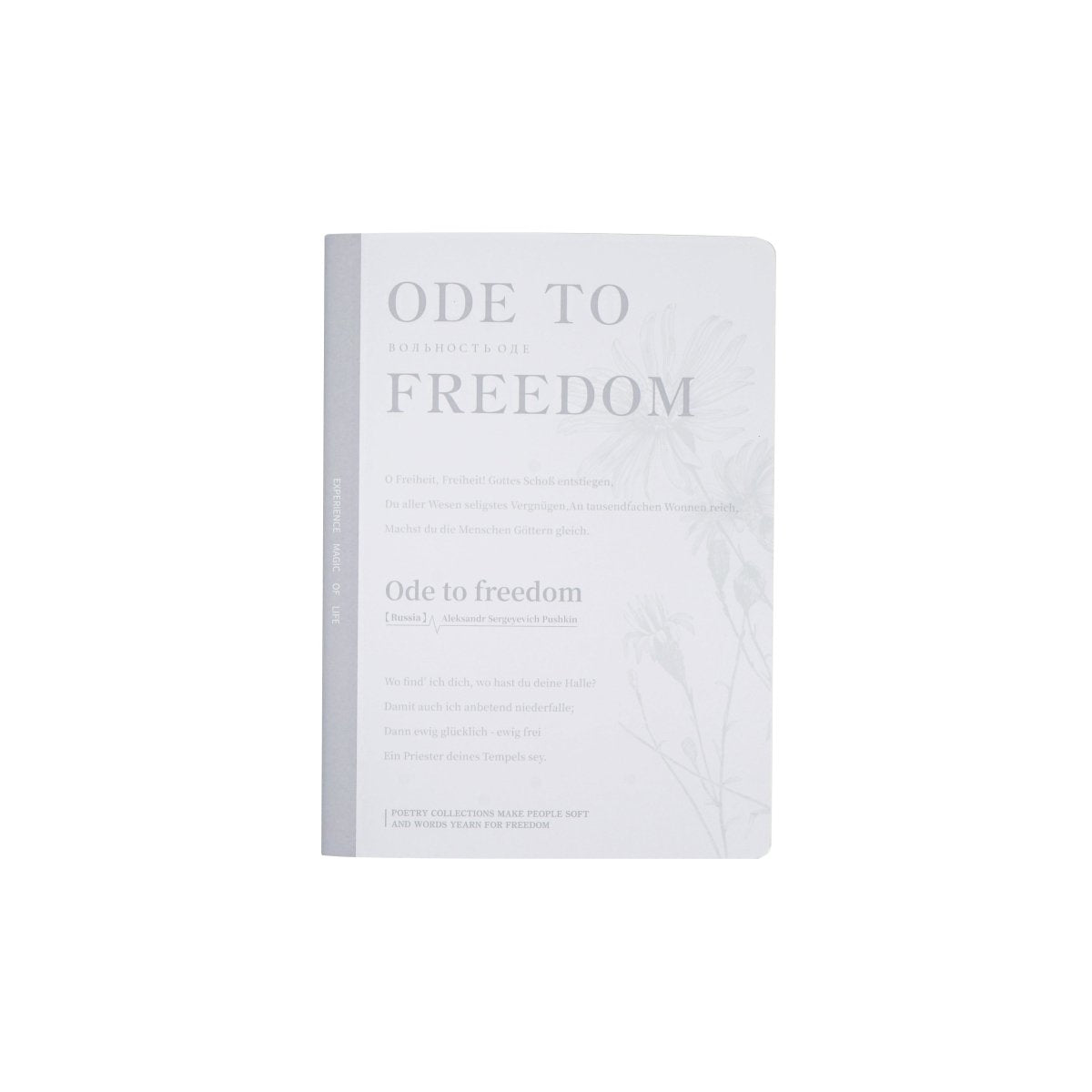 B5 notebook, white cover with 'ODE TO FREEDOM' title in gray lettering
