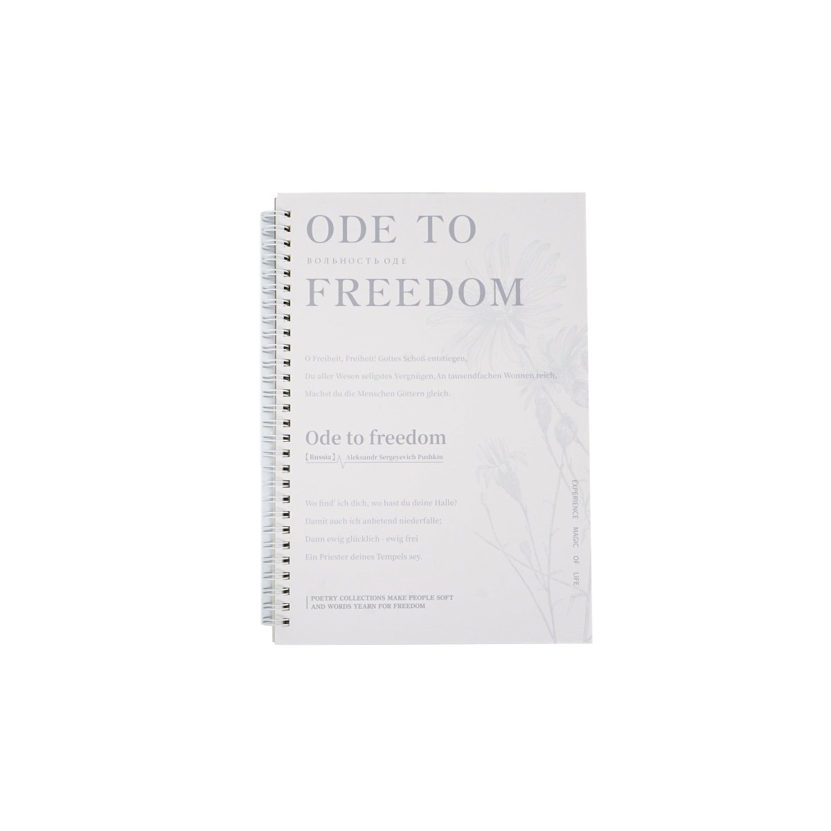 B5 coil notebook cover, white with “Ode to Freedom” title
