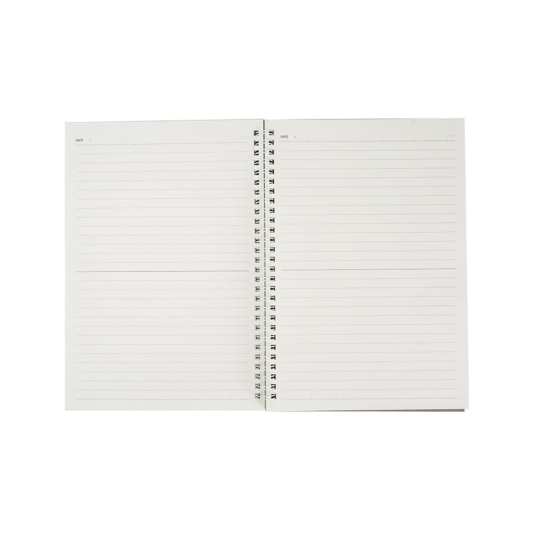 B5 coil notebook open pages with ruled writing lines