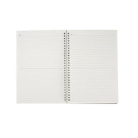 B5 coil notebook open pages with ruled writing lines