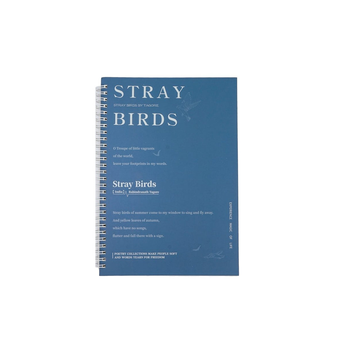 B5 coil notebook cover, blue with “Stray Birds” title