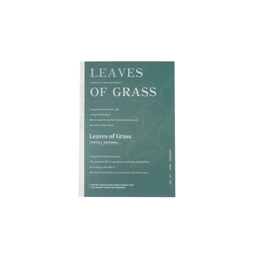 B5 notebook with green poetry cover and leaf-themed text, front