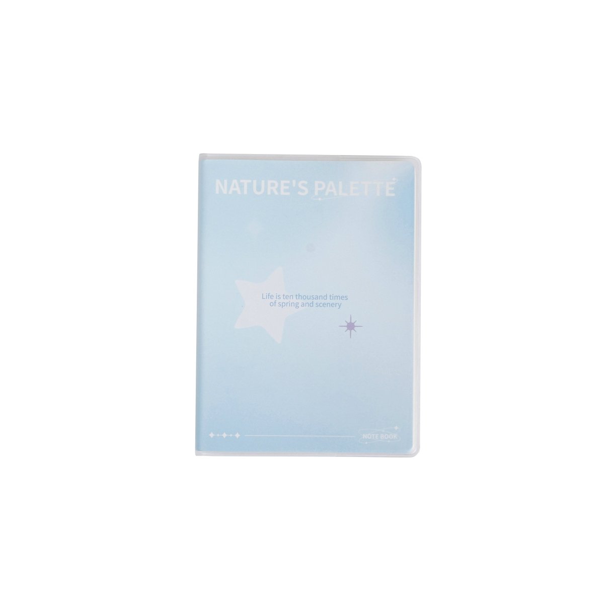 A6 rubber-covered notebook with matte finish, light blue cover with printed star motif