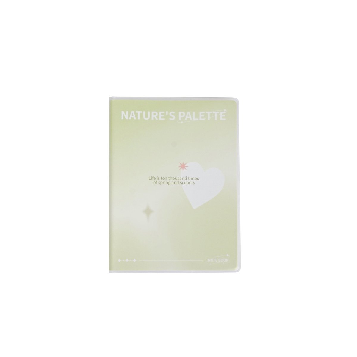A6 rubber-covered notebook with matte finish, pale mint green cover with printed cloud motif