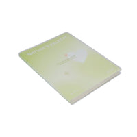 A6 rubber-covered notebook with matte finish, light yellow-green cover and printed motif