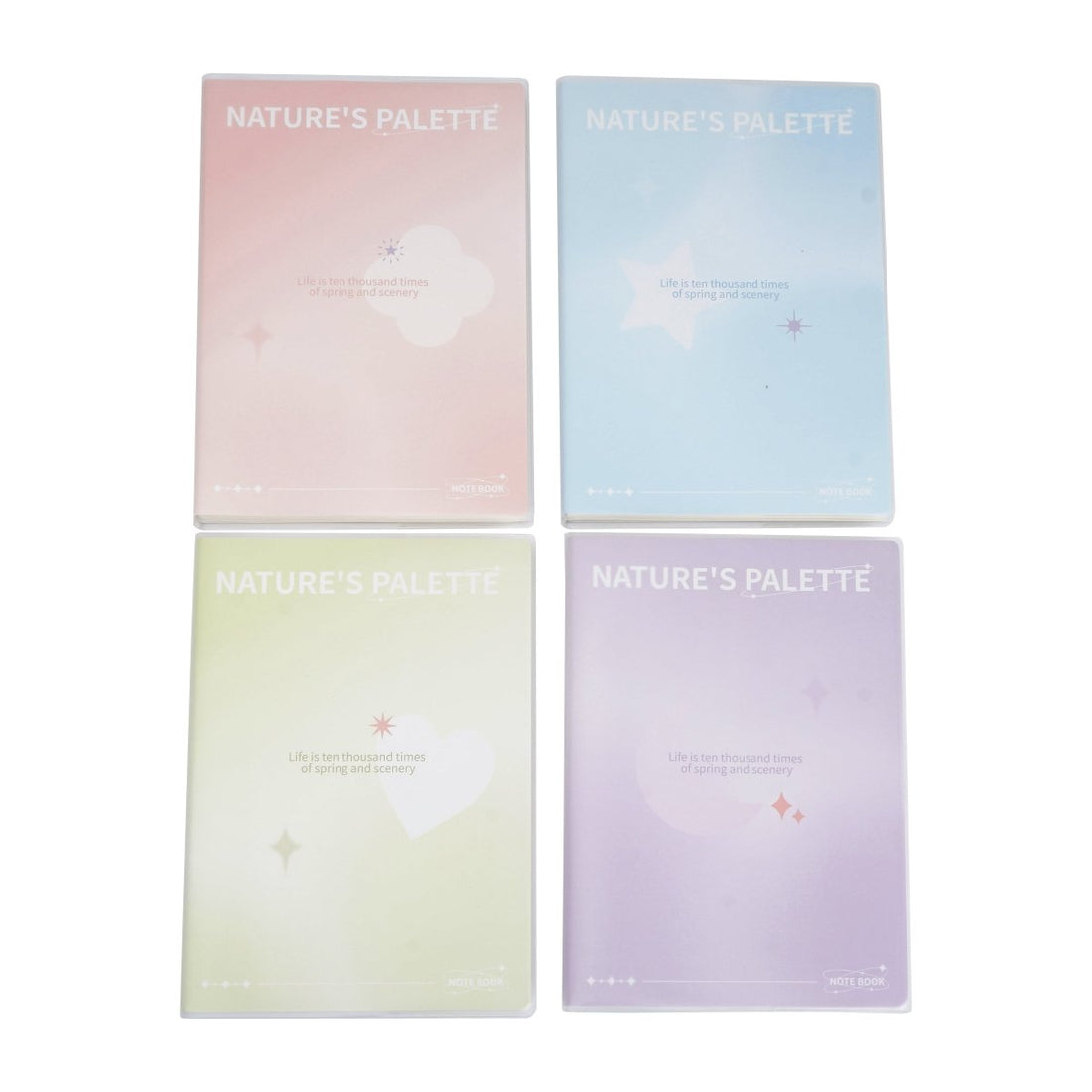 Set of B5 notebooks with pastel matte rubber covers in pink, blue, green, and purple