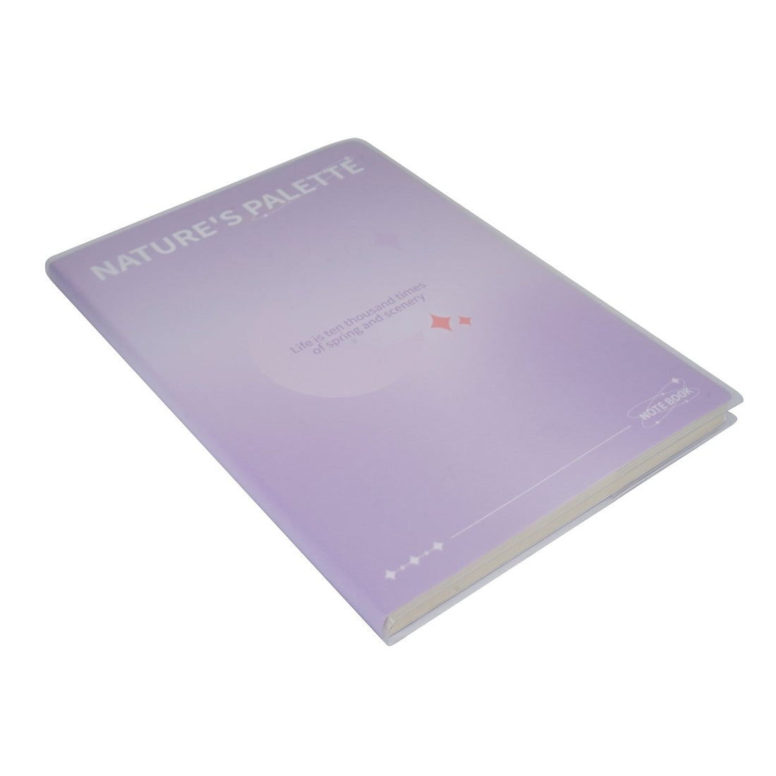 B5 notebook with pastel purple matte rubber cover, printed “NATURE’S PALETTE” design