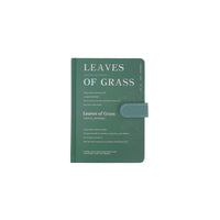 Green pastel notebook with magnetic buckle strap; cover text reads LEAVES OF GRASS