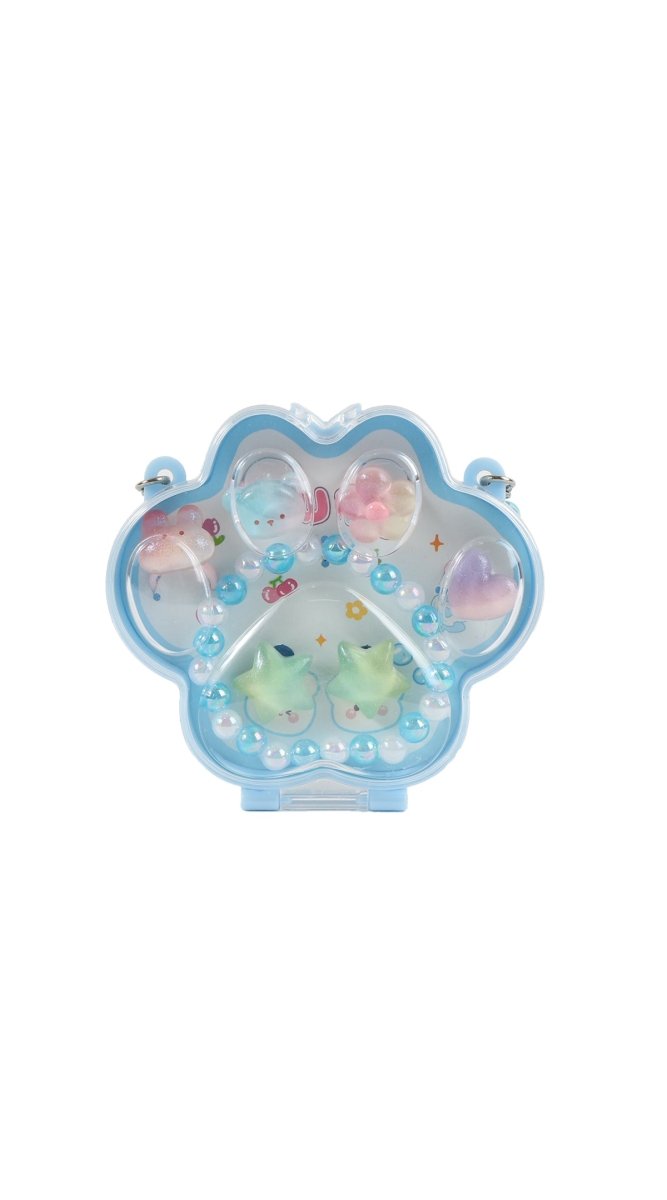 Kids paw print jewelry set in light blue with pastel charms and bead pieces