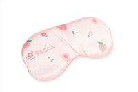 Peach pink silk sleep mask, full-face print with fruit and flowers on satin
