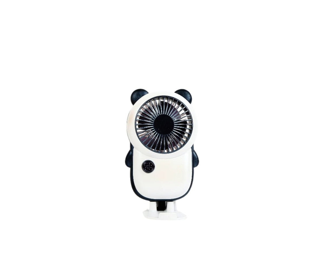 White bear desktop fan with black face, round grille, and ear accents