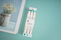 Three highlighters in retail pack, white barrels with teal caps and chisel tips