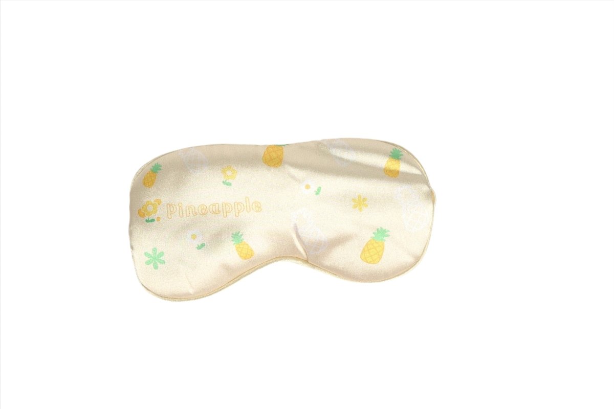 Silk sleep eye mask, cream with pineapple print on both sides