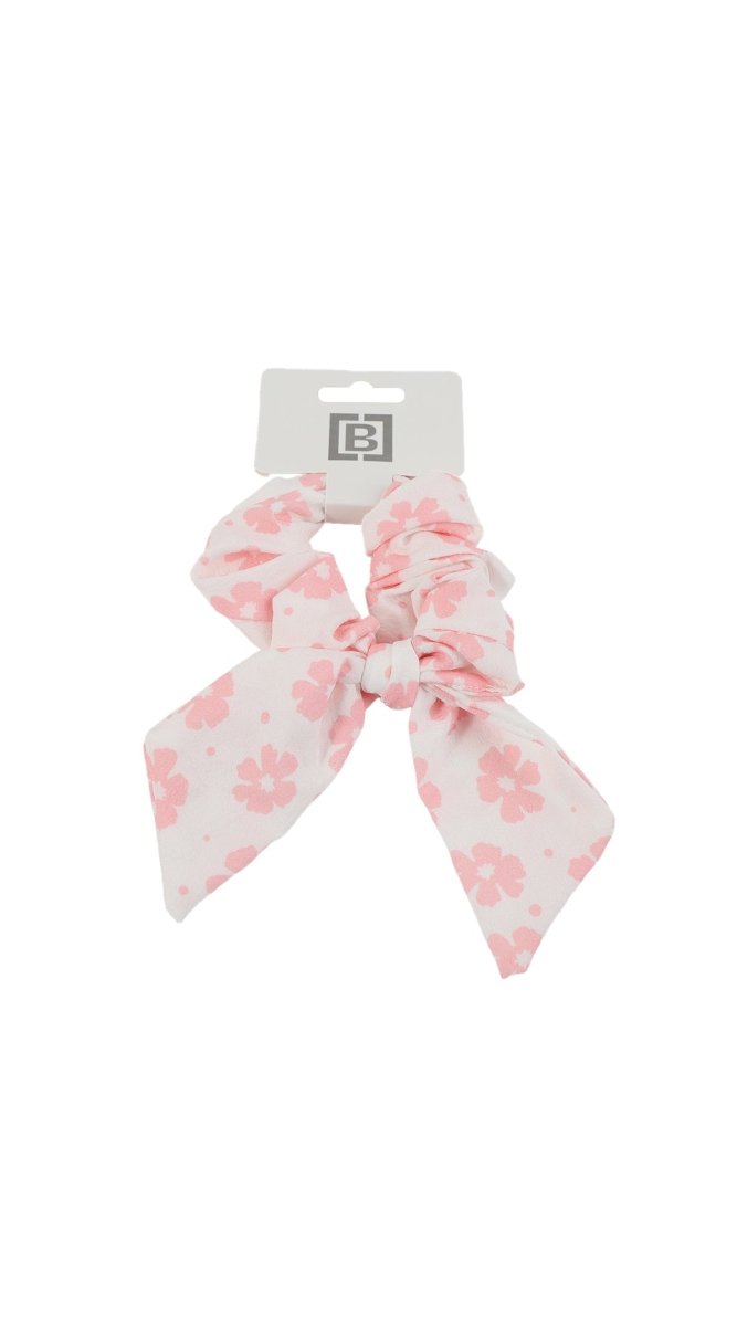 Floral Pattern Pink Scrunchie Hair Tie 1