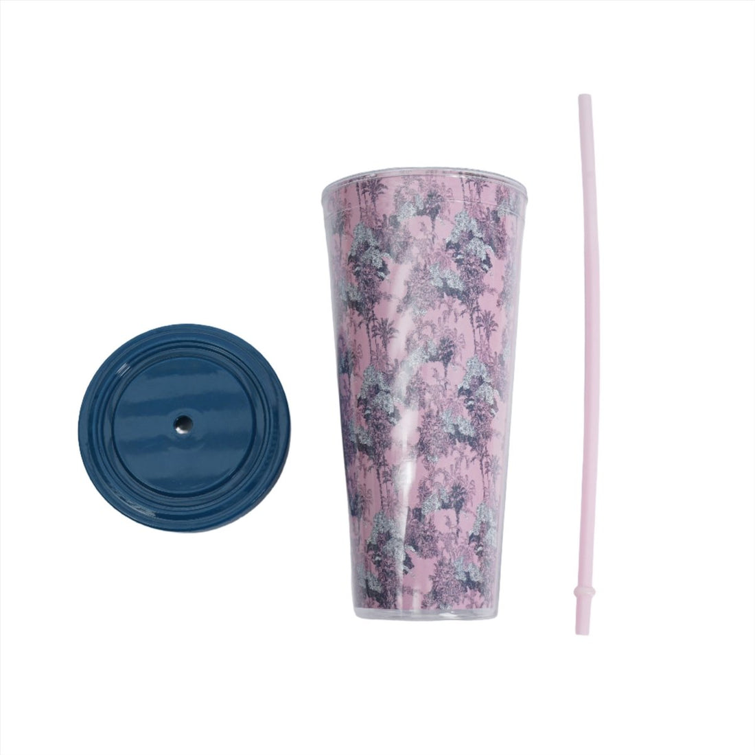 Pink floral tumbler with matching lid and straight straw