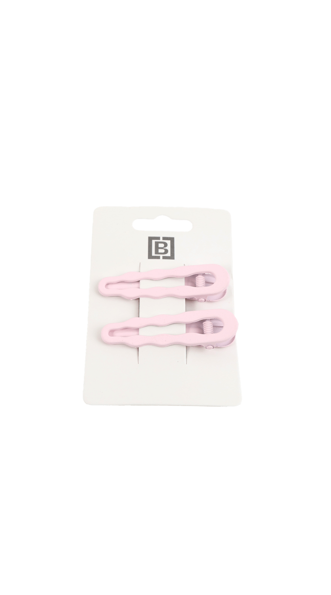 Light pink curved hair clips on retail card, two-piece set