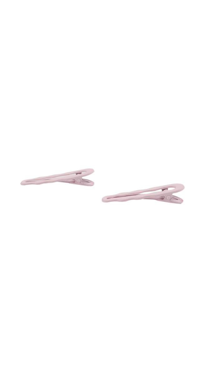 Light pink curved hair clips, two clips angled for a clear view