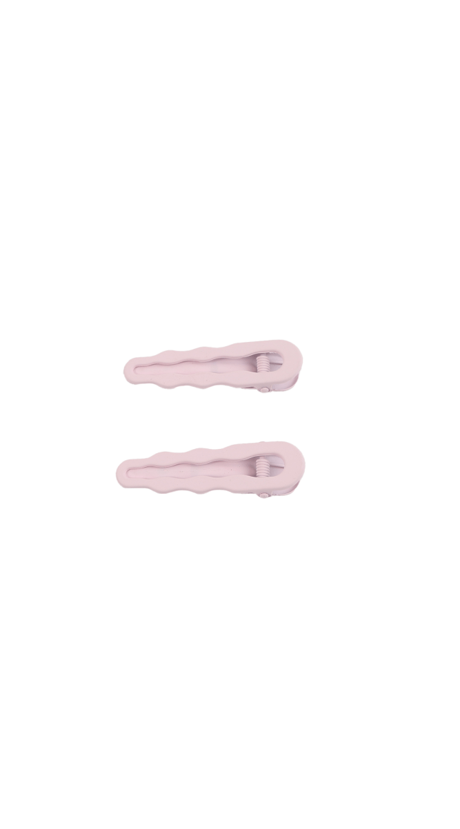 Light pink curved hair clips, two clips shown side-by-side