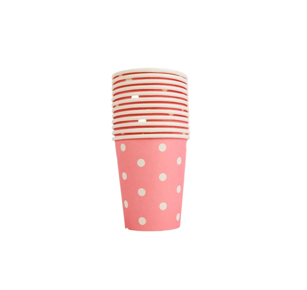 Pink polka dot paper cups, 12-pack, single stacked cup