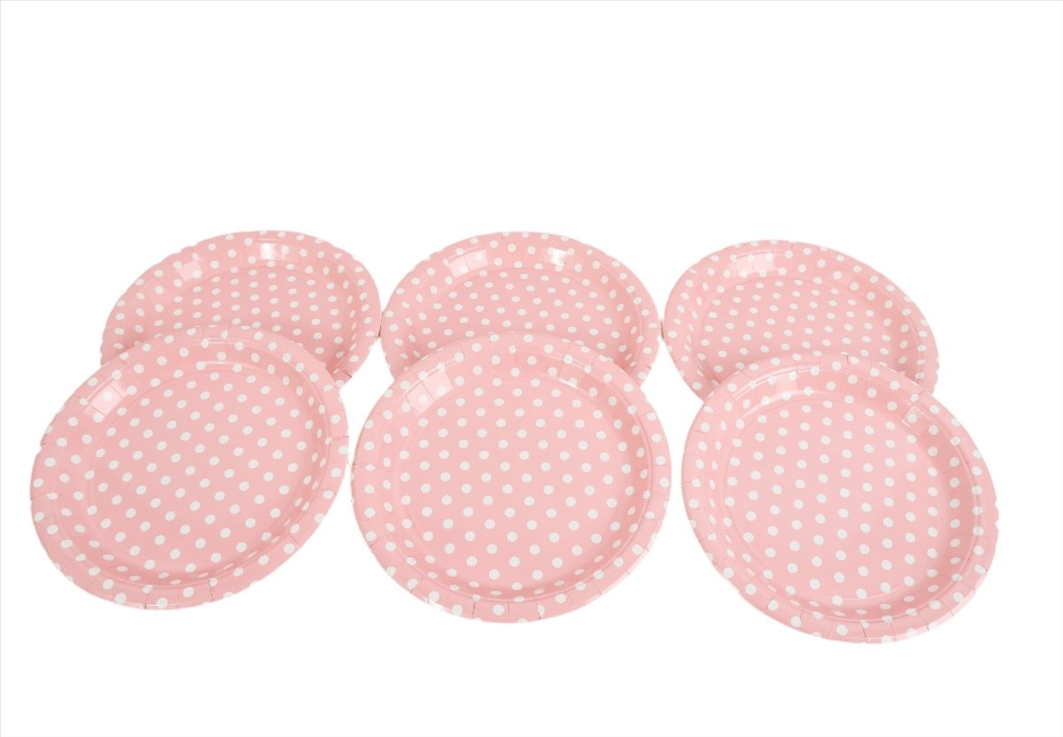 Pink Polka Dot Paper Plates (6 Pack) - MIDI