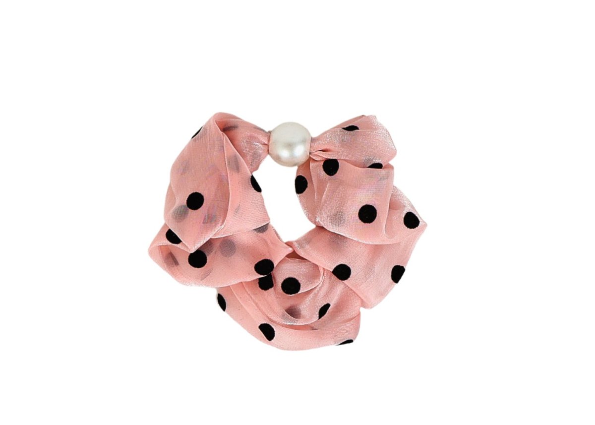 Pink Polka Dot Hair Scrunchie with Pearl Detail 3