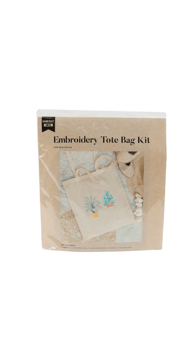 Plant embroidery tote bag kit in box, plant-themed tote design