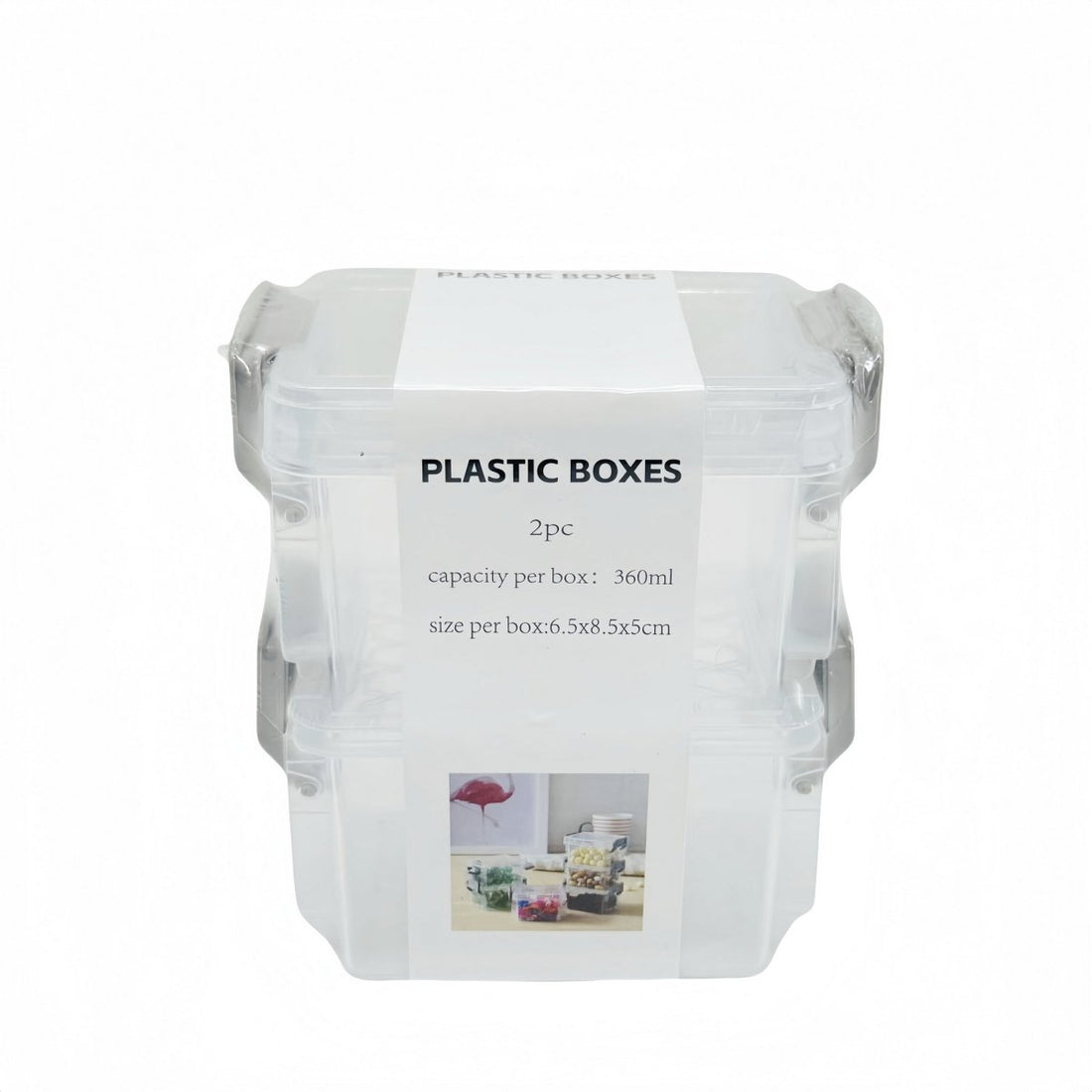 Clear plastic storage boxes set of 2 with snap lids, 360ml